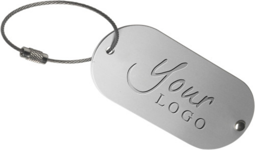 An aluminum luggage tag that comes with a metal cord fastening, from the Little Snoring brand. - Inglesham