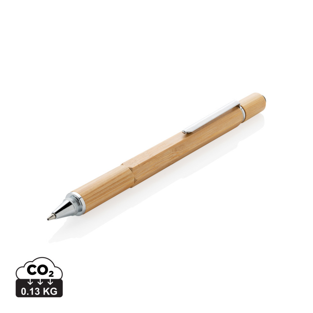 Bolígrafo multifunción de bambú con regla, nivel de burbuja, destornillador, punta de lápiz óptico y bolígrafo - Castañares de Rioja