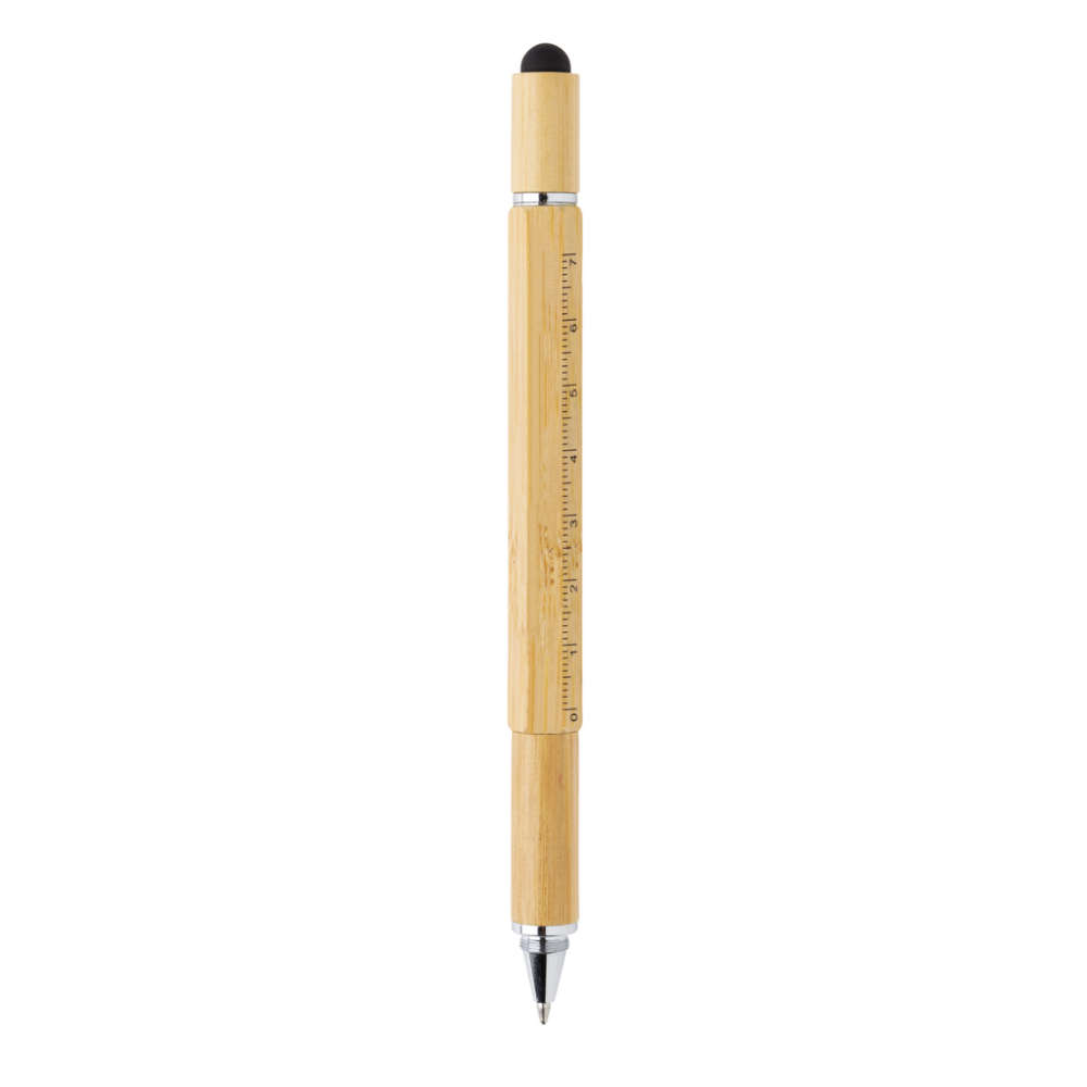 Multifunction Bamboo Pen with Ruler, Spirit Level, Screw Driver, Stylus Tip and Ballpoint - Esher