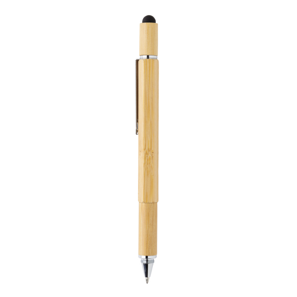 Penna multifunzione in bambù con righello, livella, cacciavite, punta per touch screen e penna a sfera - Offanengo