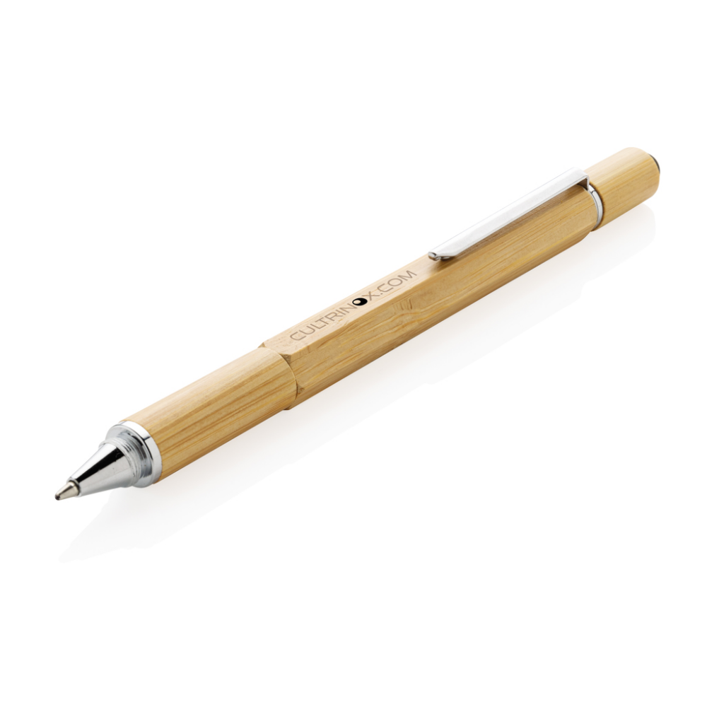 Multifunktions-Bambusstift mit Lineal, Wasserwaage, Schraubendreher, Stylus-Spitze und Kugelschreiber - Friedland 
