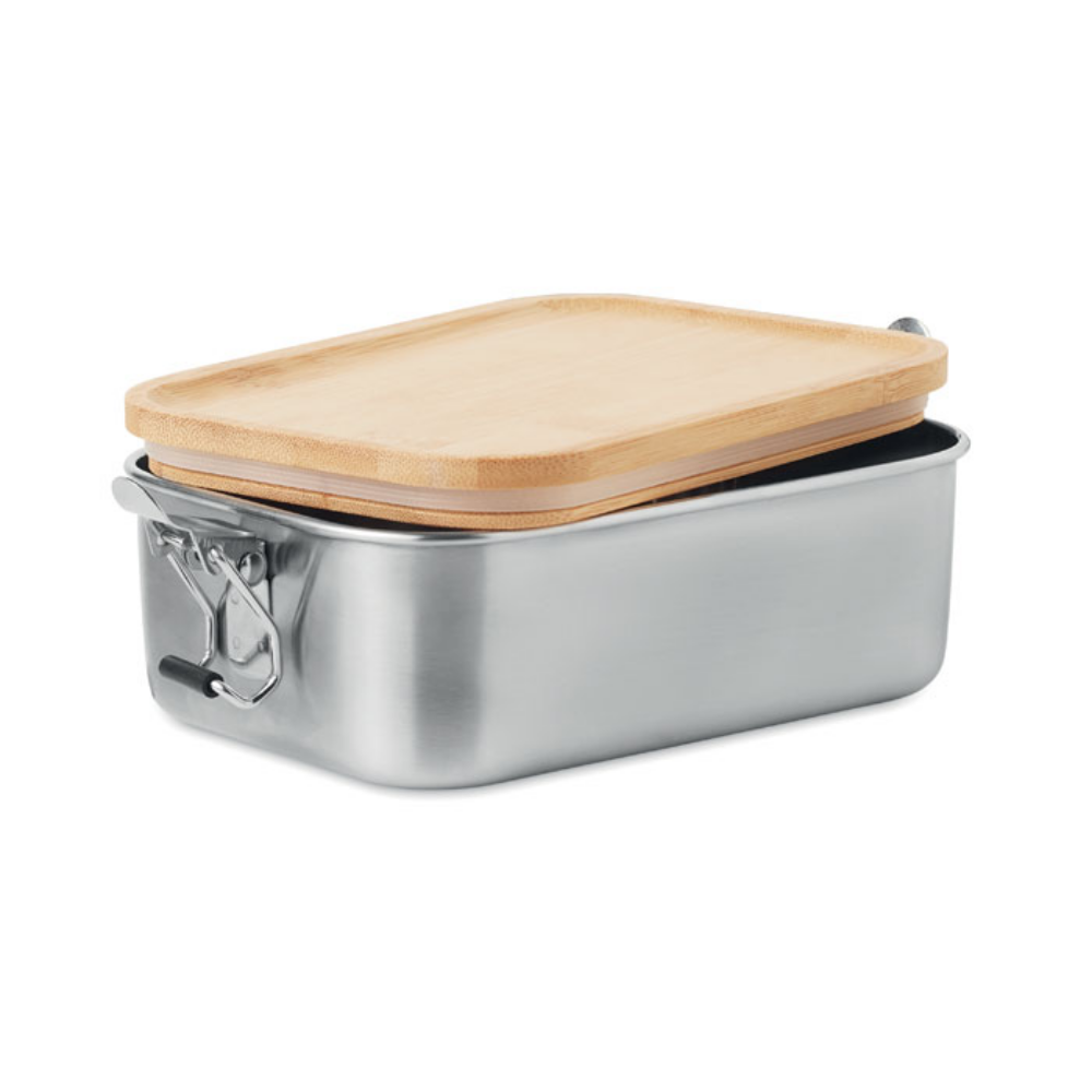 Stainless Steel Lunch Box with Side Closure Buckles and Bamboo Lid - Broadmayne - Battle