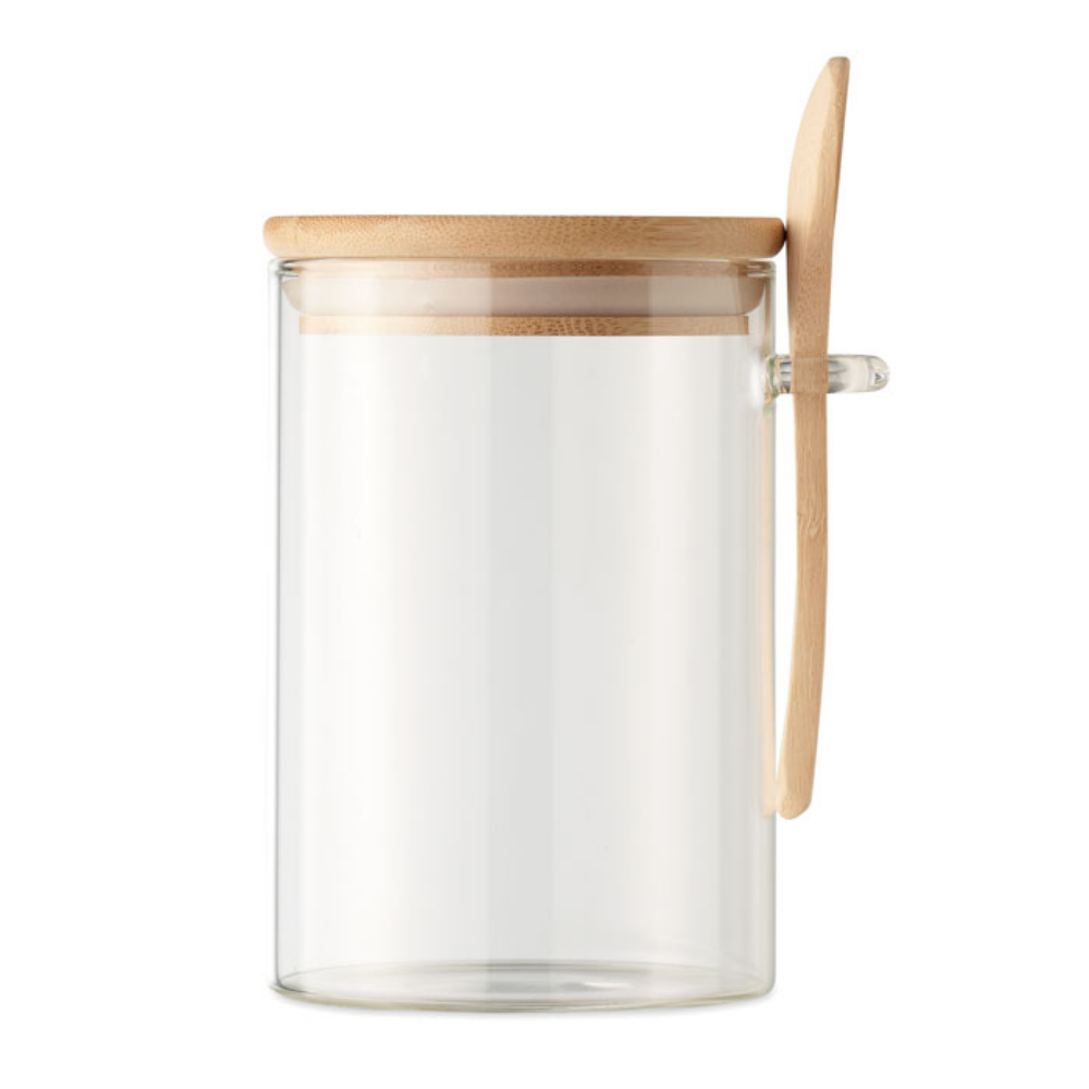 Borosilikatglas-Vorratsglas mit Bambusdeckel und Löffel - 600 ml - Heidenreichstein