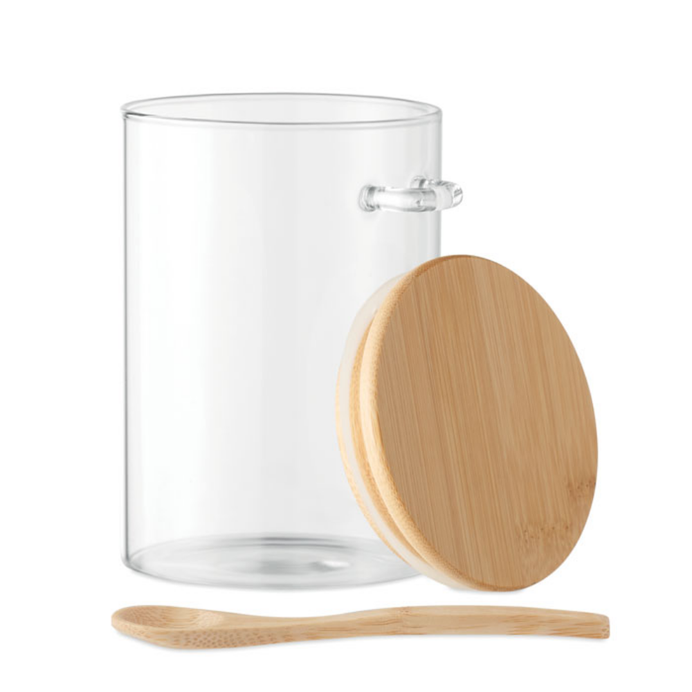 Tarro de almacenamiento de vidrio de borosilicato con tapa de bambú y cuchara - 600 ml - Agoncillo