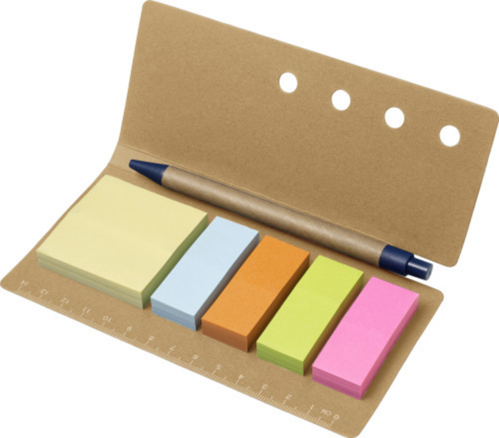 Cardboard Sticky Notes Holder with Ruler and Pen - Huntly