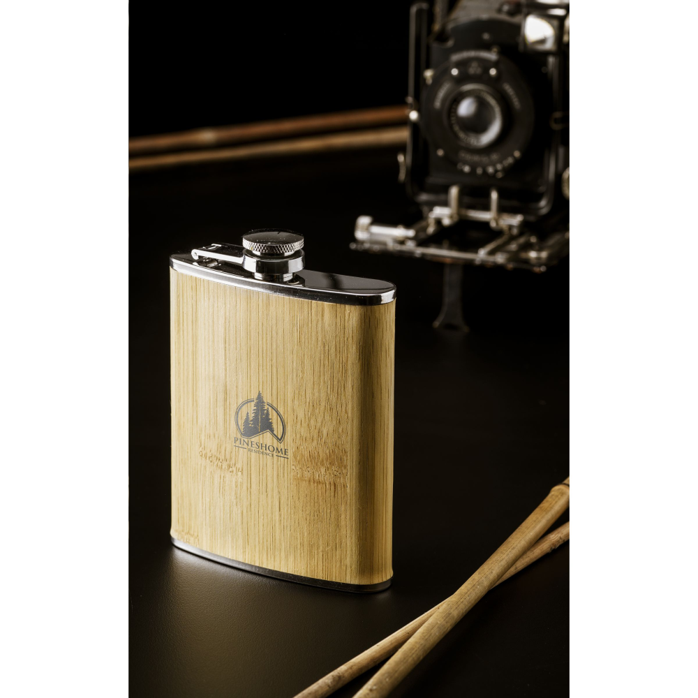 Stainless-Steel Bamboo Hip Flask - Little Snoring - Hinckley