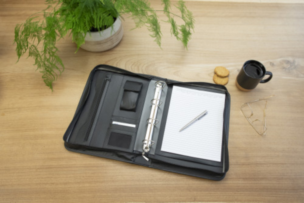 Bonded Leather Zipped Conference Folder with Notepad, Pockets, Carry Handle, and Metal Engraving Plate - Tollerton