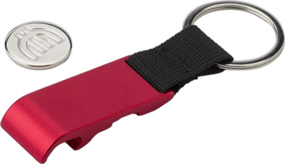 Personalisierte Schlüsselanhänger mit Flaschenöffner und Einkaufswagenchip - Linz