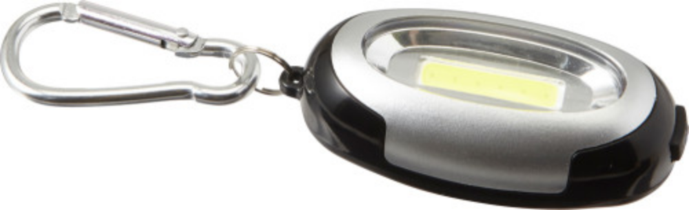ABS flashlight and keychain featuring 6 COB LED lights and a metal carabiner, batteries included. Made in Thornton-le-Beans. - Muirkirk