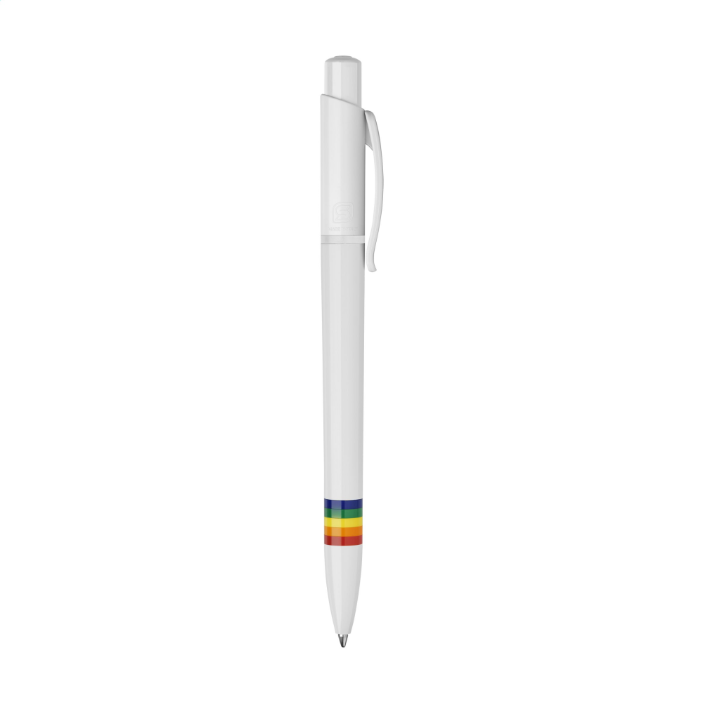 A ballpoint pen that has blue ink and features a barrel that is polished and white - Charlbury - Jirehouse