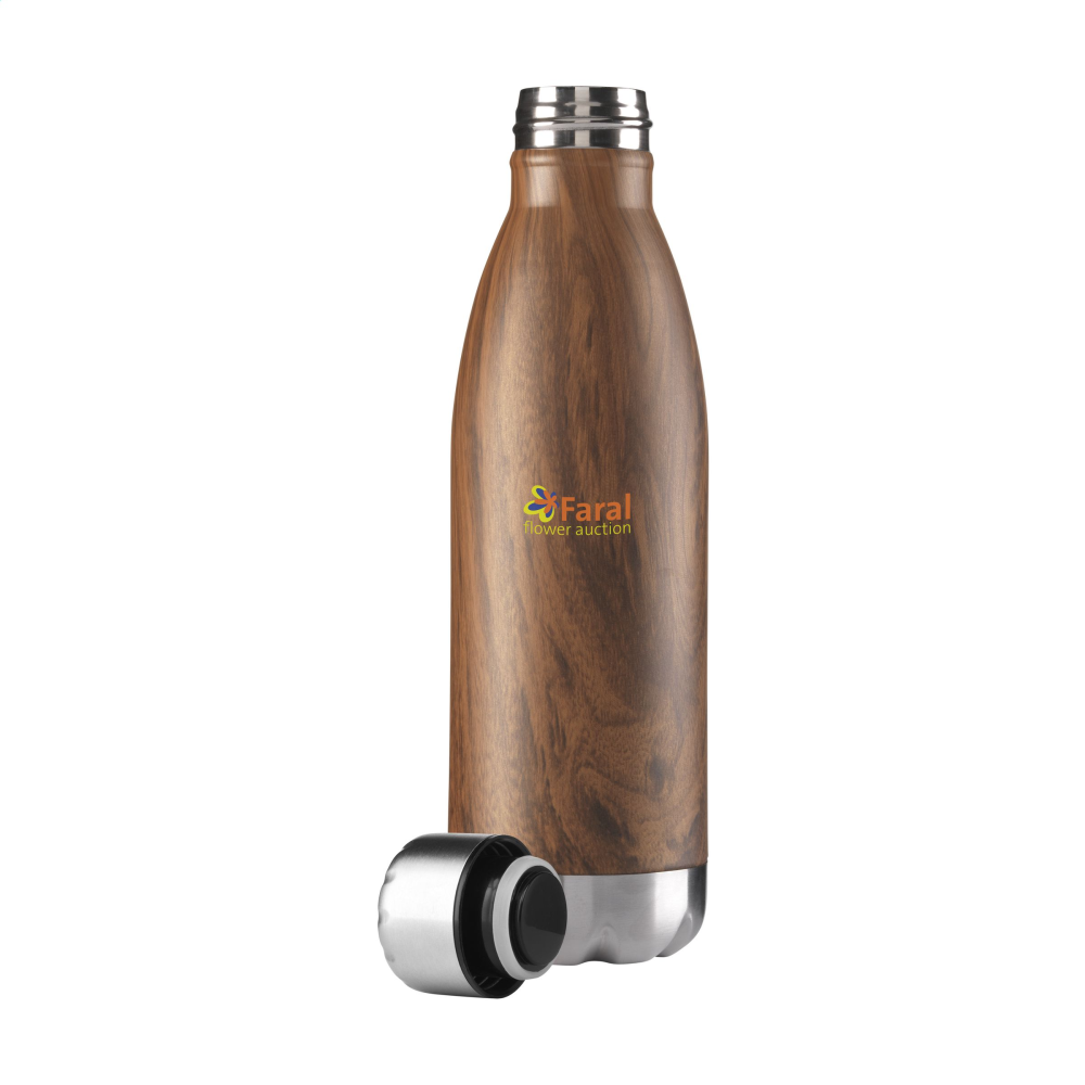 Botella de agua de acero inoxidable aislada al vacío con patrón de grano de madera - Southport