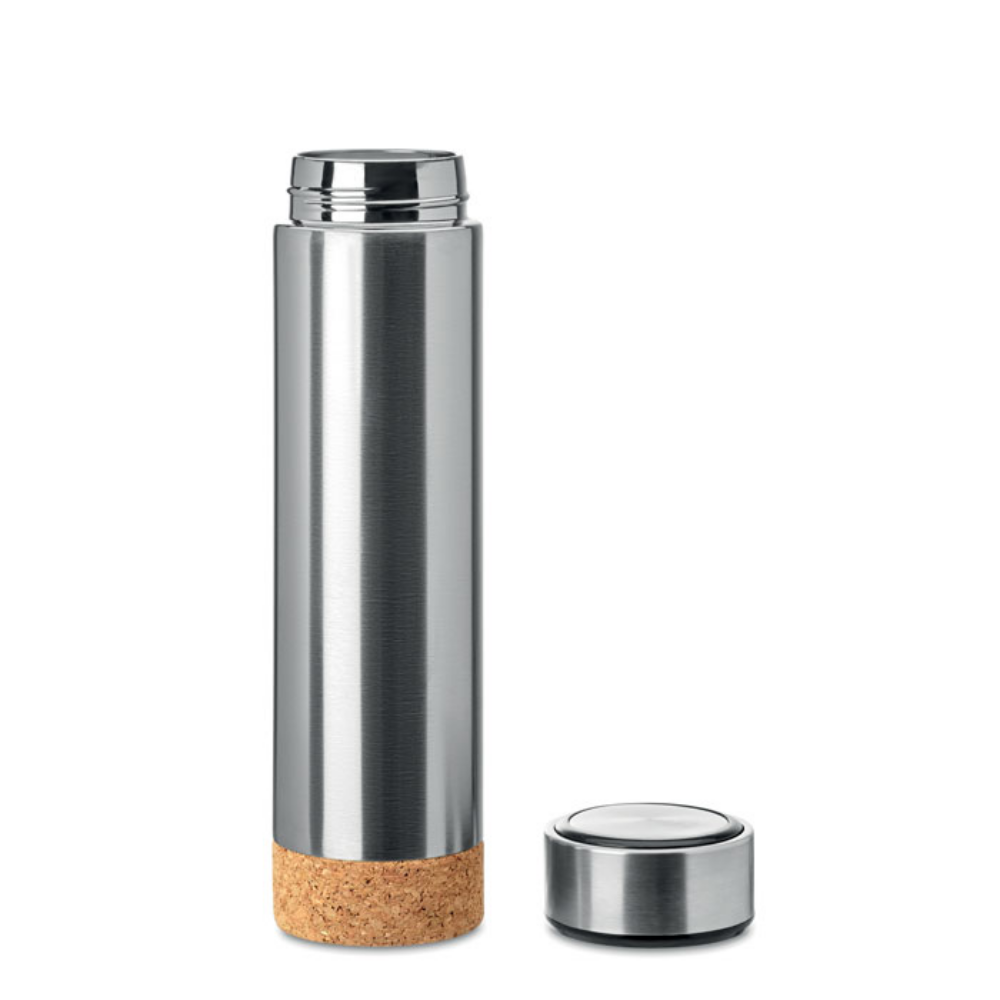 Woodbridge stainless steel vacuum flask with tea infuser and cork base - Churchdown
