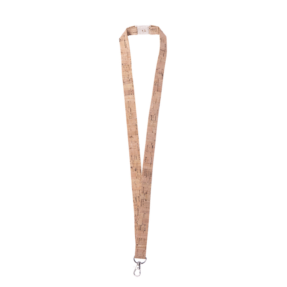 A lanyard made of natural cork material featuring a wheat straw/PP buckle and a safety lock for the neck - Odiham