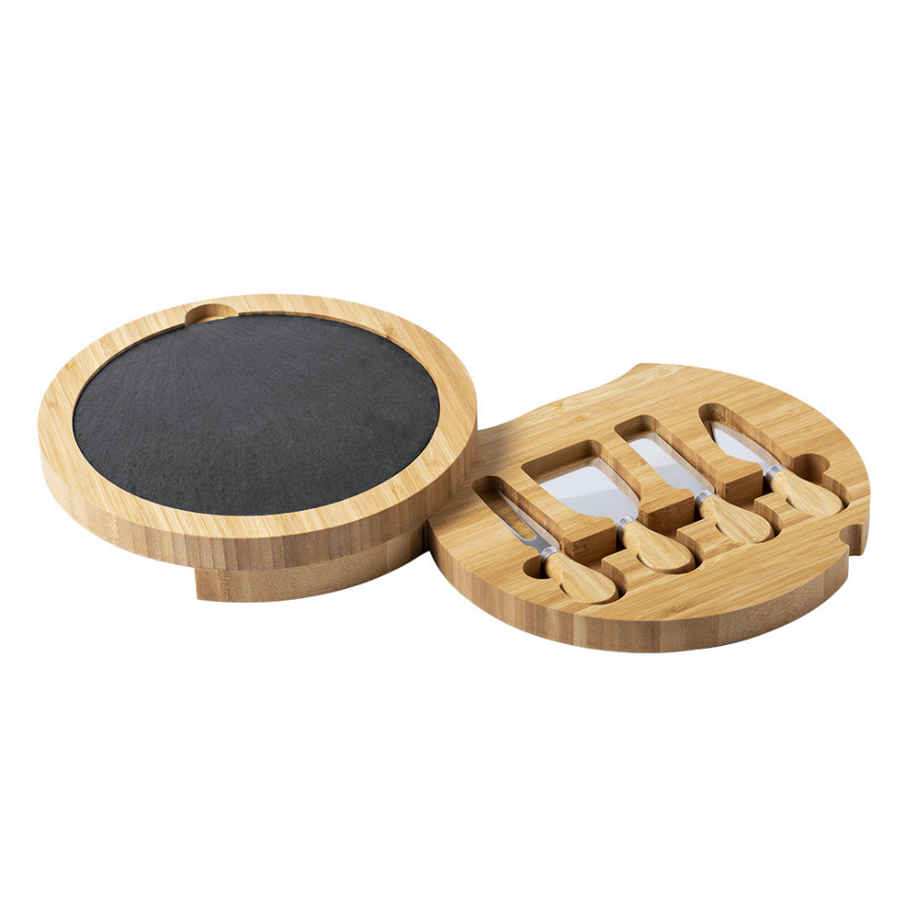 4-Piece Cheese Set with Slate Cutting Board and Bamboo Handle - Compton Martin