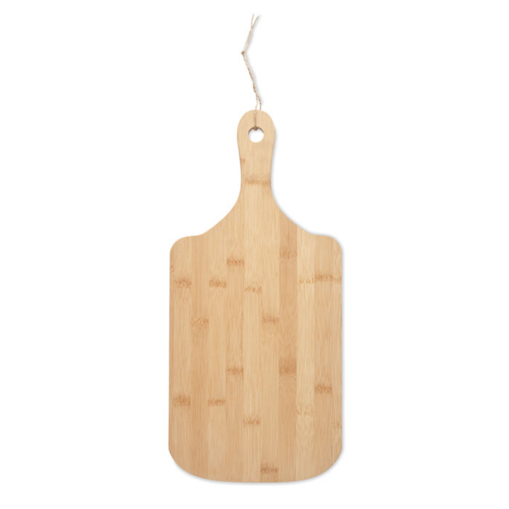 A Woolpit serving board made from bamboo, includes a groove detail and a jute rope handle. - Great Bowden