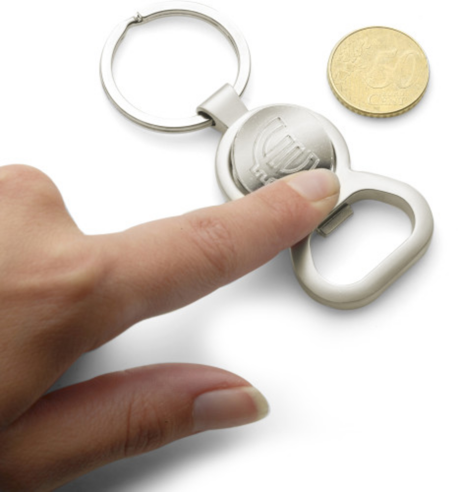 Portachiavi in metallo con apribottiglie e moneta Euro magnetica - Dairago