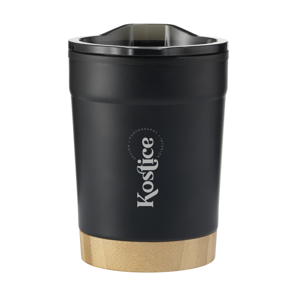 A thermos cup constructed from double-layered stainless steel, featuring a bamboo bottom - Inkberrow - York