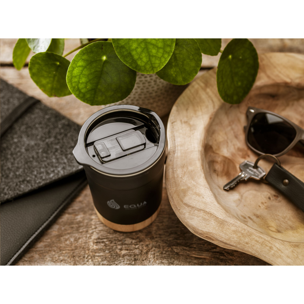 A thermos cup constructed from double-layered stainless steel, featuring a bamboo bottom - Inkberrow - York