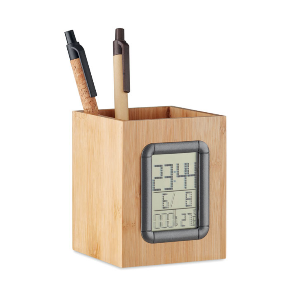 Portapenne in bambù con sveglia calendario termometro - Positano