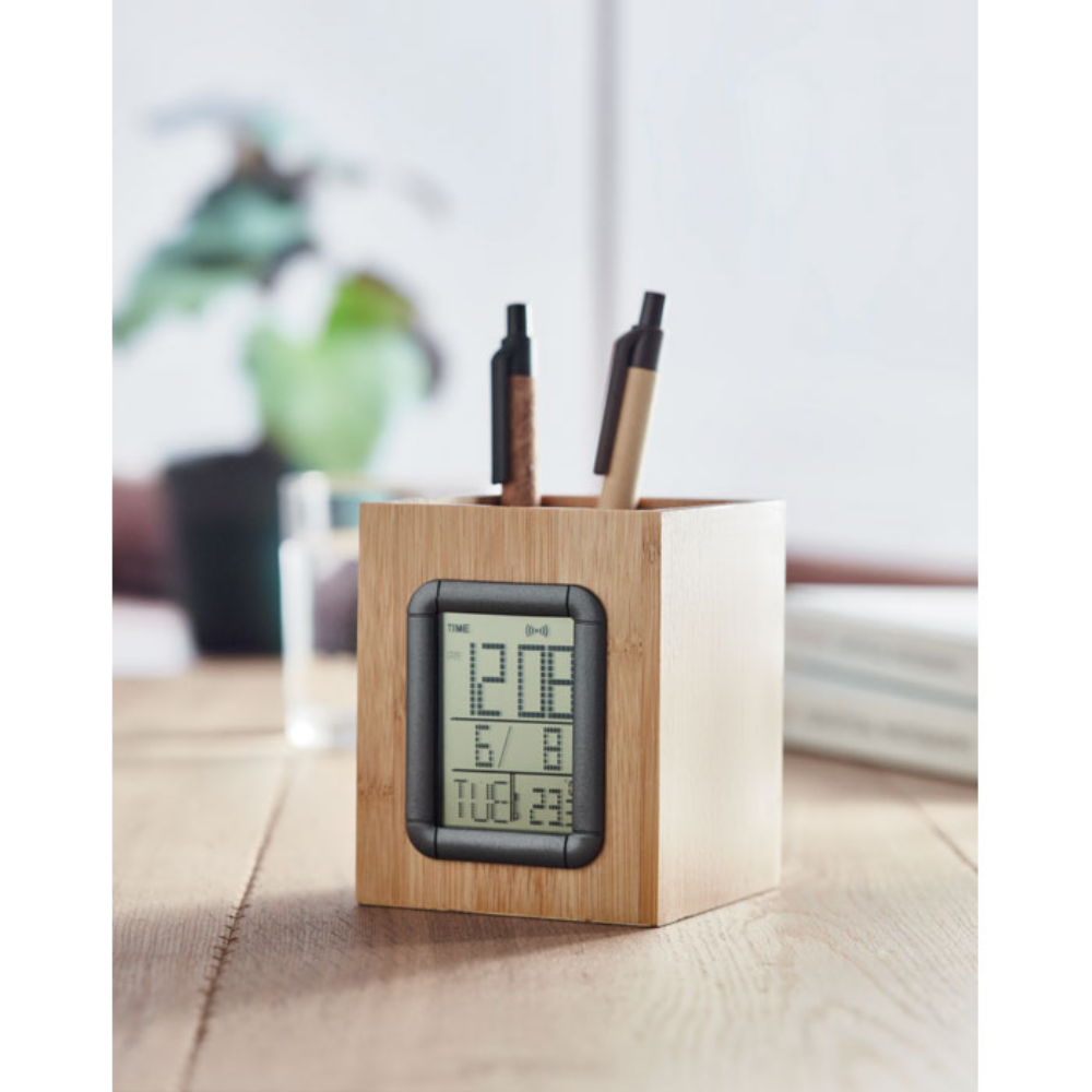Porte-stylo en bambou avec réveil de calendrier Thermomètre - Arcangues