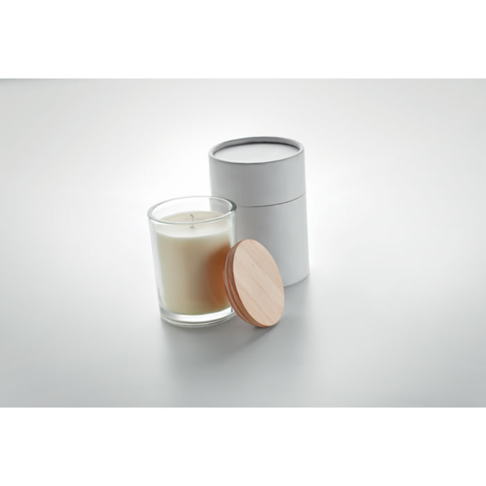 Vanilla Scented Glass Candle with Bamboo Lid - Ashford-in-the-Water - Berwick St John