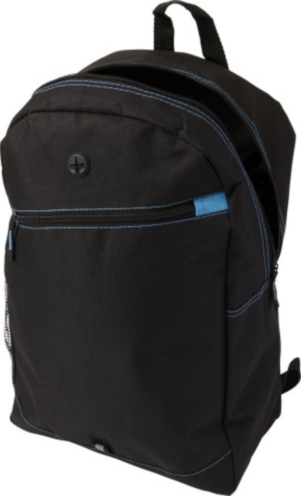 A polyester backpack with a zippered front pocket, a side pocket made of mesh and an opening for headphones. It also has padded shoulder straps that are adjustable for comfort - Little Snoring - New Brighton