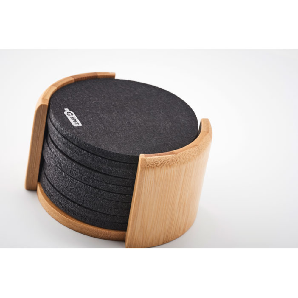 Set of Coasters made of RPET Felt with a Bamboo Holder - Wingham