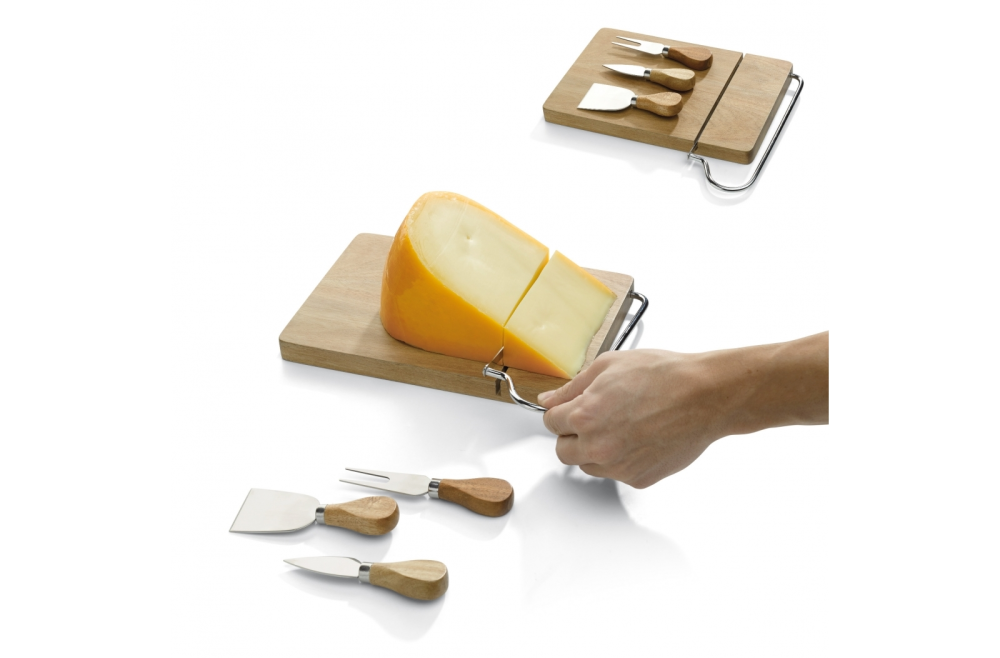 Set di taglieri per formaggio in legno di acacia con affettatrice integrata - Bossico