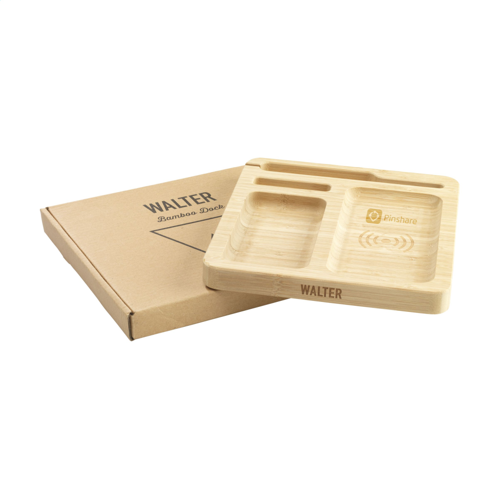 A bamboo desk organizer that includes a wireless charger - Located in Chipping Norton - Telford