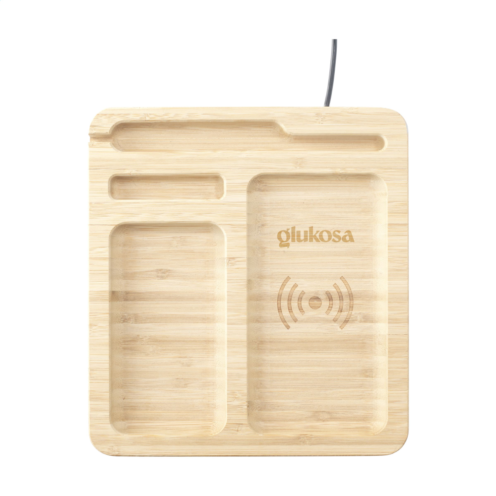Organizer da scrivania in bambù con carica batteria wireless - Alassio