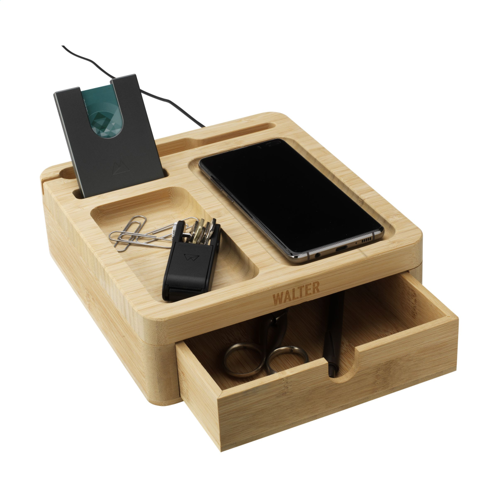 Bambus Schreibtisch-Organizer mit kabellosem Telefon-Ladegerät - Waldenburg