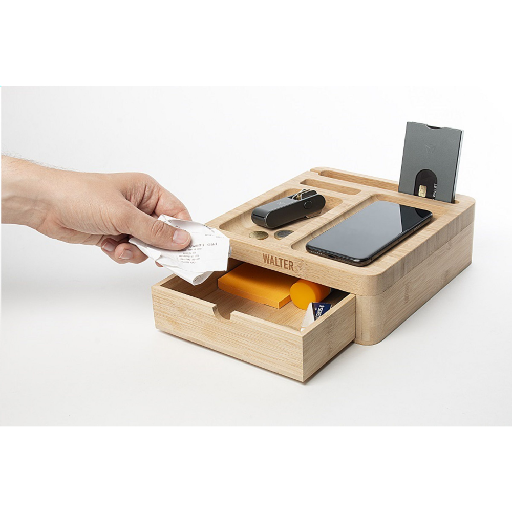 Wiltshire Bamboo Desk Organizer with Wireless Phone Charger - Newmarket