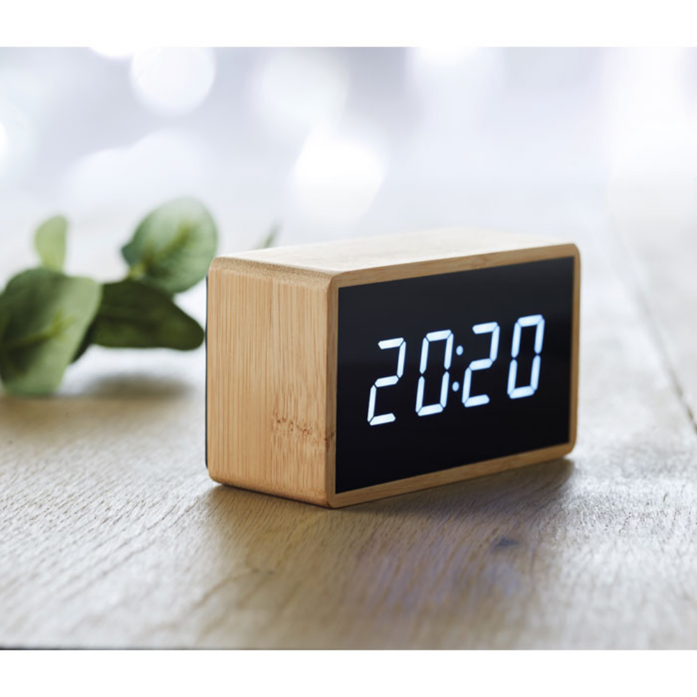 Bamboo LED Time and Temperature Display Alarm Clock - Grendon