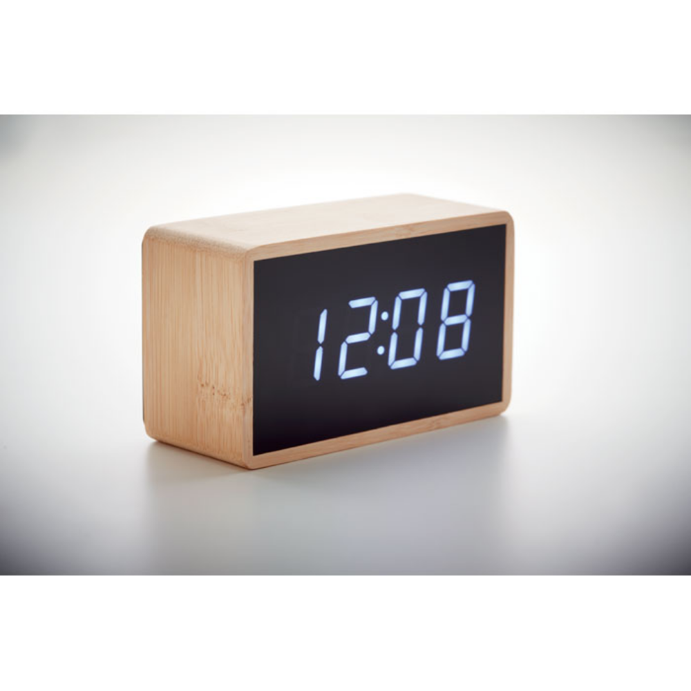 Bamboo LED Time and Temperature Display Alarm Clock - Grendon