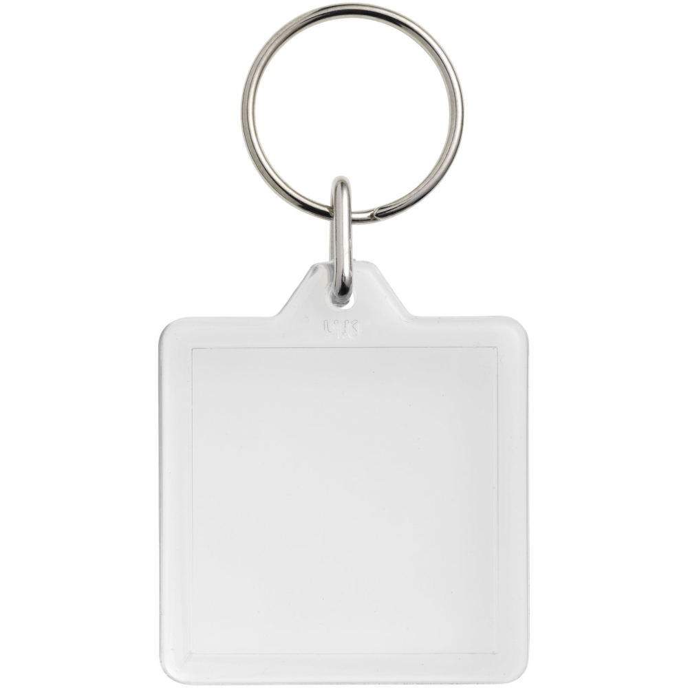 This is a clear square keychain that comes with a metal split keyring. It's named 'Brixham'. - Battersby
