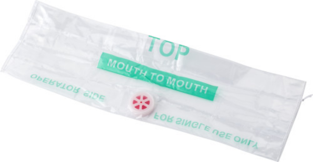 A plastic CPR mask that comes in a sealed polyester bag with a velcro closure - Piddletrenthide - Sleaford