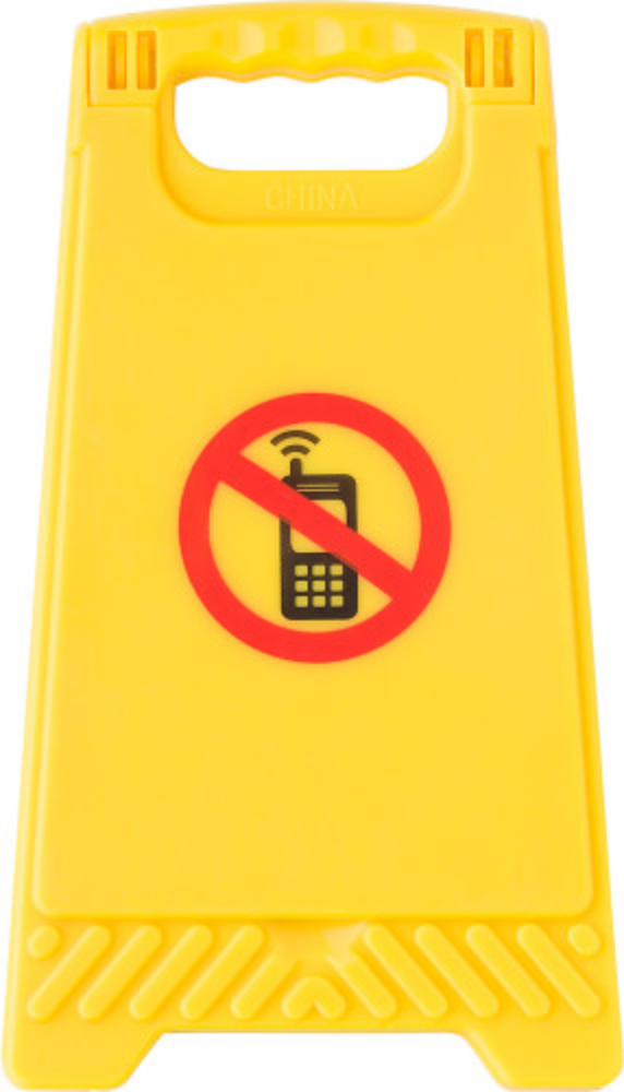 A plastic warning sign with a mirror stating 'no mobile phones' - Ashprington - Gleadhill
