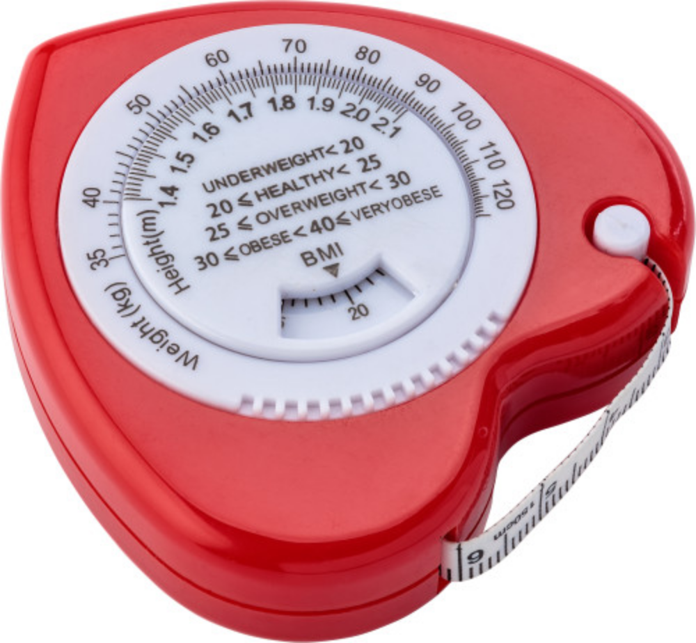 Nastro misuratore di BMI promozionale in plastica con tasto di arresto bianco - Brienno