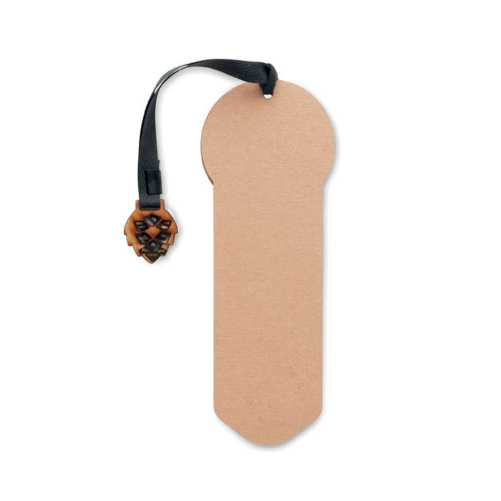 An environmentally friendly paper bookmark embedded with pine seeds and a cotton rope. - Battersby