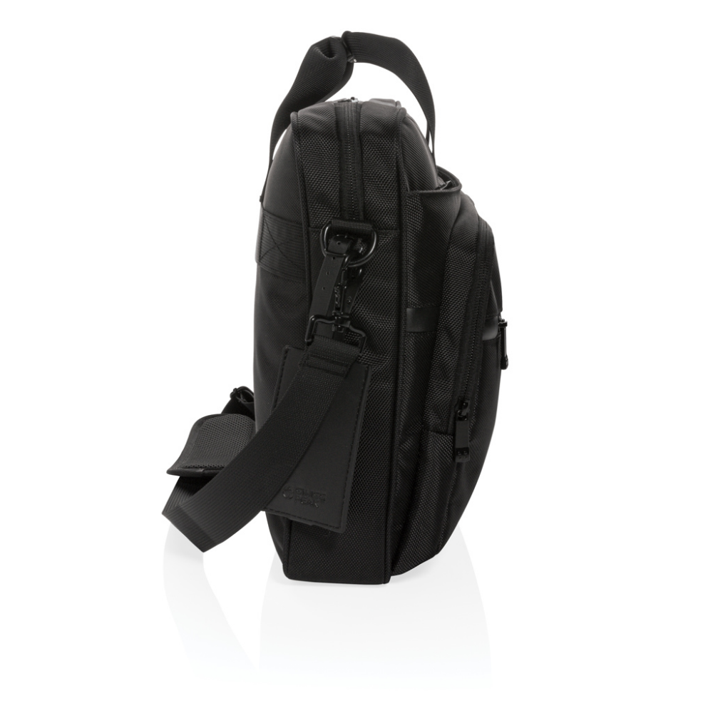 Elegante borsa per laptop in poliestere 1680D RPET con uscita USB e tasche RFID - Marradi