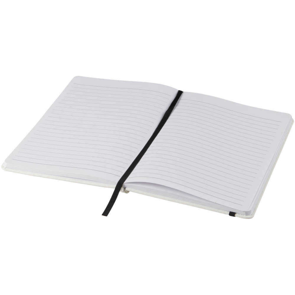 Cuaderno blanco A5 con cierre elástico y cinta - La Pobla de Claramunt