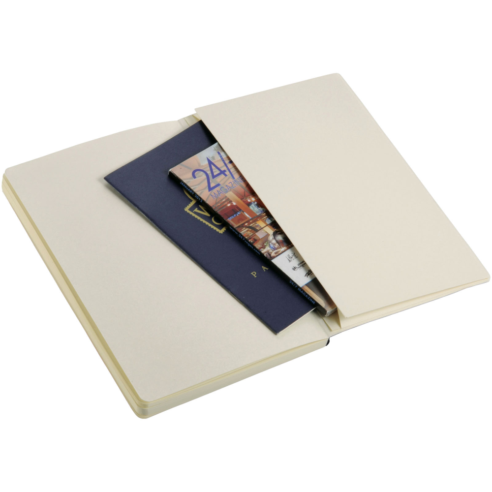 Cuaderno A5 con cubierta suave al tacto, cierre elástico y bolsillo para documentos - Arrúbal