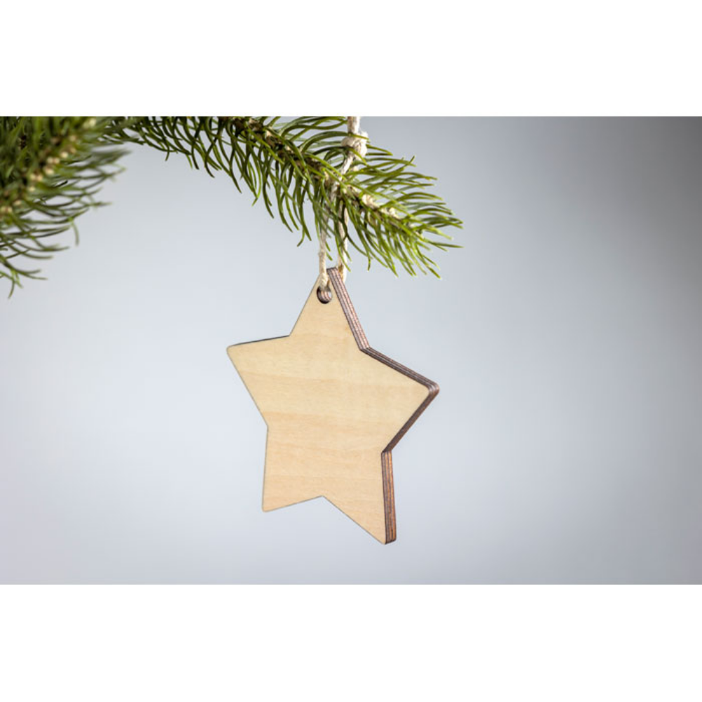 Ornamento natalizio in compensato a forma di stella con corda di juta per sublimazione - Trequanda