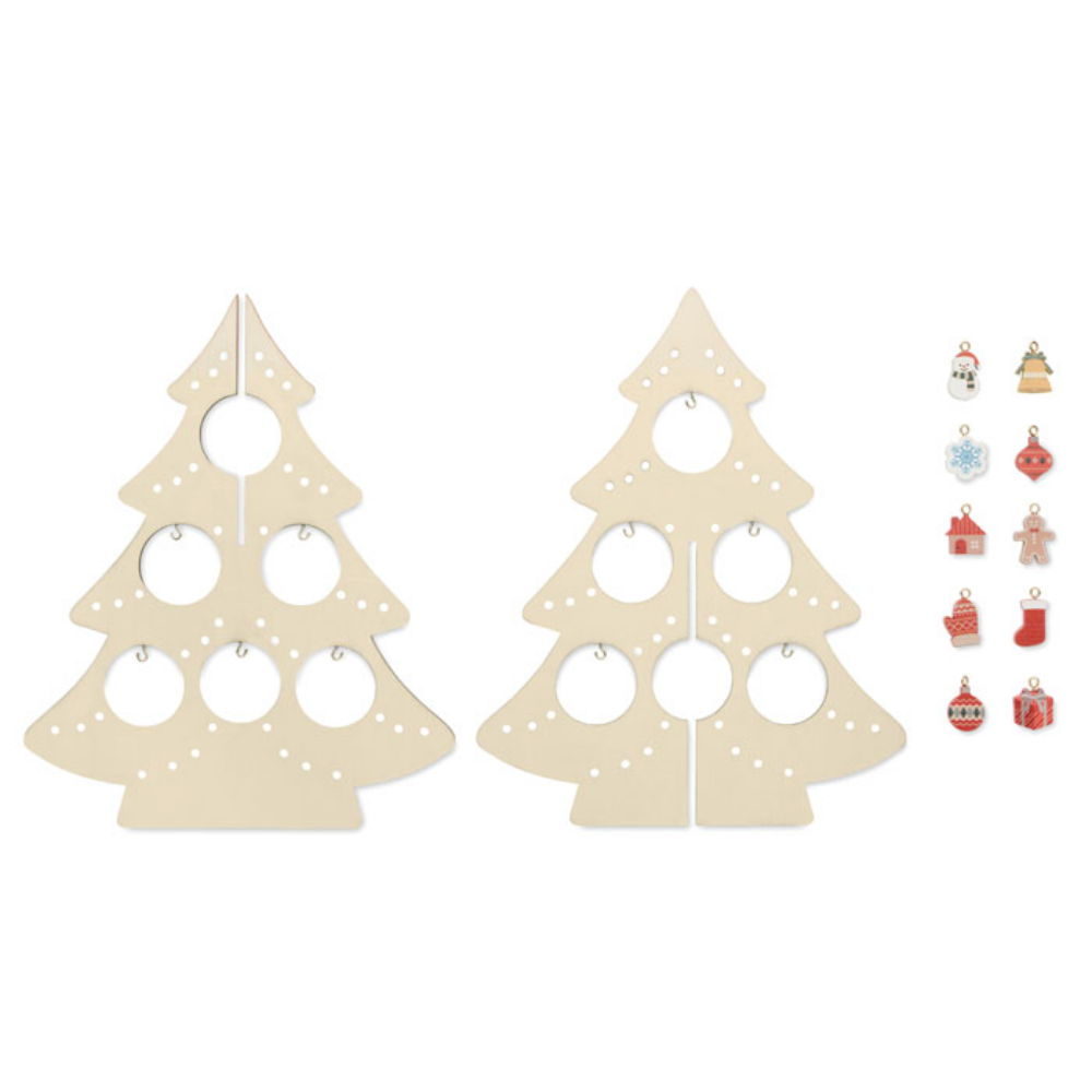 Albero di Natale in silhouette di compensato con 10 ornamenti assortiti. Montaggio richiesto - Asti