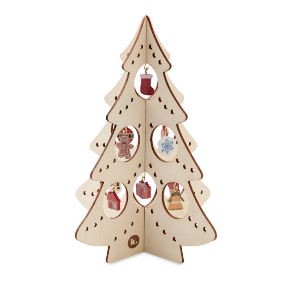Albero di Natale in silhouette di compensato con 10 ornamenti assortiti. Montaggio richiesto - Asti