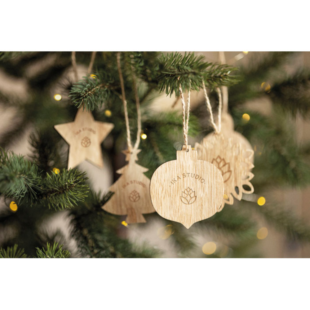 Beech Wooden Christmas Ornaments Set - Acton Burnell