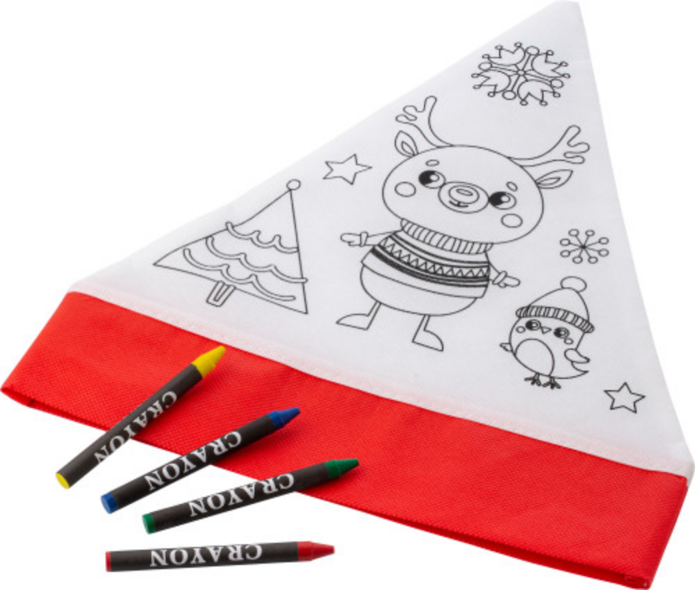 A hat made from nonwoven material for Christmas, designed to be coloured in, and comes with crayons - Marbury