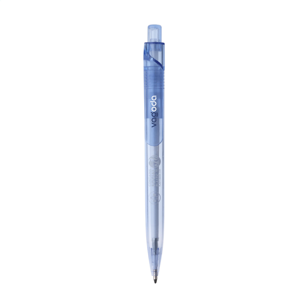 Ballpoint pen with blue ink, made from environmentally friendly recycled PET bottles. - Zouche