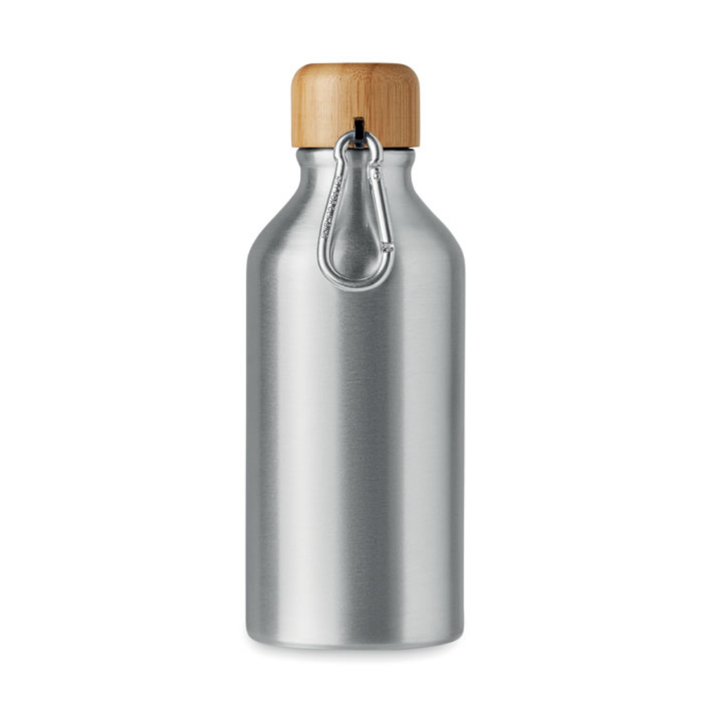 Aluminium Water Bottle with Bamboo Lid and Carabiner - Pitton