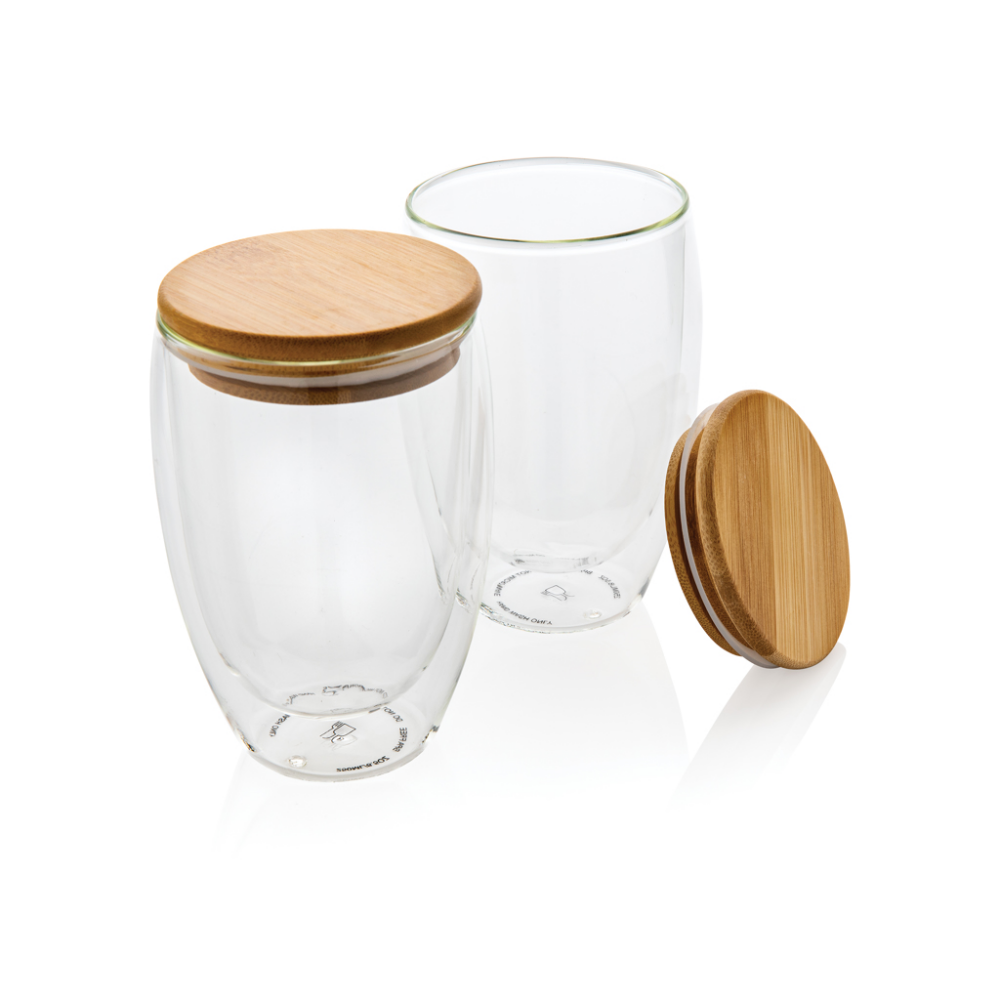 A set of double-walled borosilicate glasses with bamboo lids - Kinross